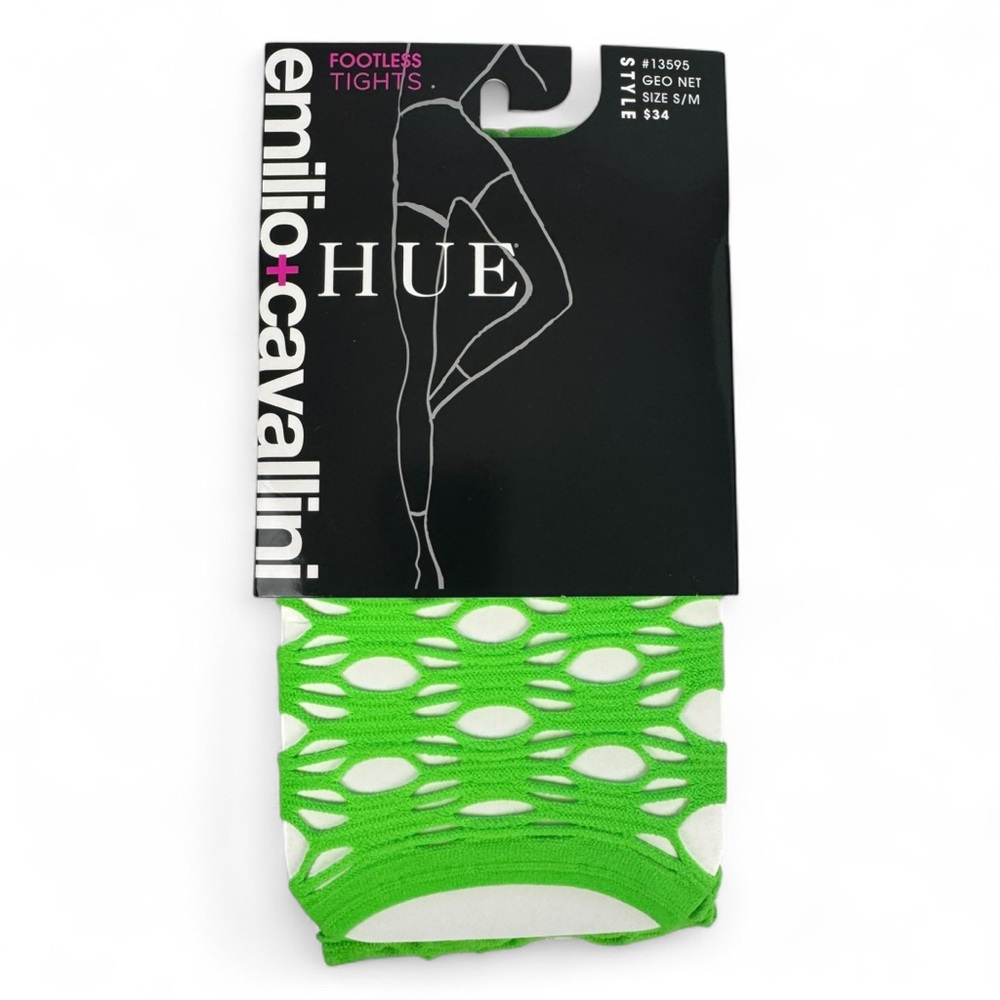 Hue Emilio Cavallini Geo Net Footless Tights Womens Size S/M Bright Green